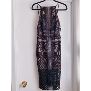 Keepsake women's black eyelash lace midi dress halter neckline xs